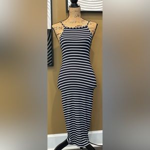 NWOT Windsor Navy Blue & White Striped Spaghetti Strap Long Fitted Dress~Small!